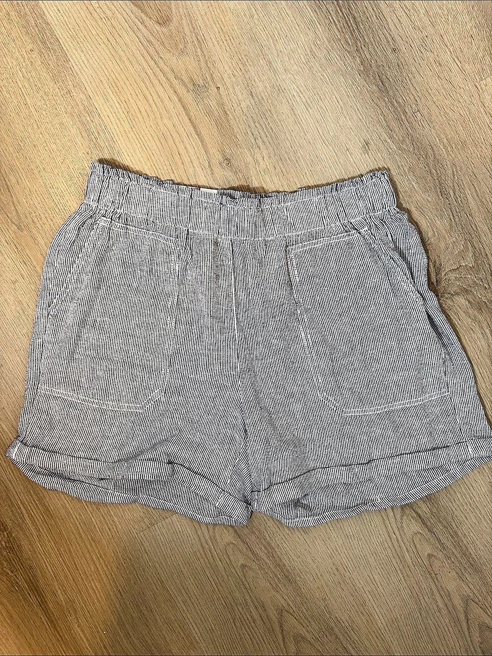 BRIGGS Striped High Waist Shorts in Navy & White Size Large NWT